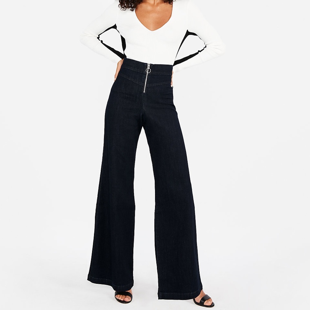 Express Super High Waisted Flare Jeans with zipper